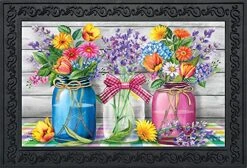Briarwood Lane Spring Floral Jars Rustic Doormat Indoor Outdoor 30" X 18"
