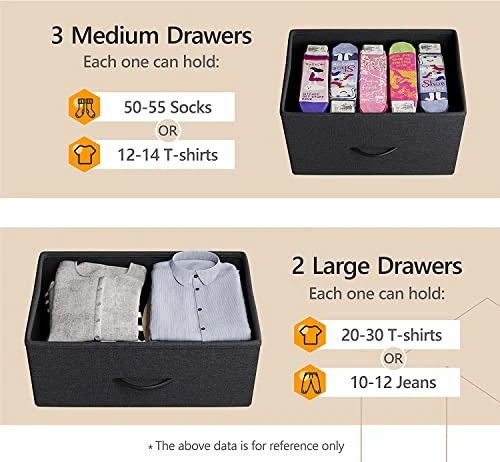 Cubiker Dresser Storage Organizer, 5 Drawer Dresser Tower Unit For Bedroom Hallway Entryway Closets, Small Dresser Clothes Storage With Wide Sturdy Steel Frame Wood Top, Black Grey 2 Cubiker Dresser Storage Organizer, 5 Drawer Dresser Tower Unit For Bedroom Hallway Entryway Closets, Small Dresser Clothes Storage With Wide Sturdy Steel Frame Wood Top, Black Grey - Image 2