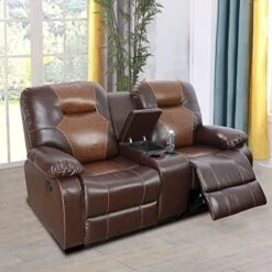 Nautery Leather Recliner Sofa,Living Room Furniture Set, Leather Sofa Set With Storage Console & Cup Holder For Office/Apartment(3 Pieces,Brown) -Songmics Furniture Shop 51Zgny8LLnL. AC