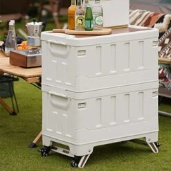 RASHIV Storage Box With Wooden Cover Multifunctional Book Box Finishing Box Household Storage Box Outdoor Folding Trunk Camping Box (C) -Songmics Furniture Shop 51ZhNLVGPmL