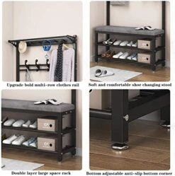 Entryway Coat Rack Shoe Bench 3 In 1 Hall Tree With Bench 2-Tier Shoe Rack For Entryway With Shelf And Hanging Hook Freestanding And Stable For Entryway Home Office Bedroom -Songmics Furniture Shop 51ZhZO1pSeL 1