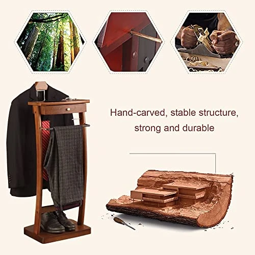 WPPTNSFY Suit Stands Butler Clothing Racks Wood Suit Valet Stand Clothes Rack With Base Floor Standing Suit Hanger Rack For Office Living Room Bed Room 44.4X30X112.2CM 4 WPPTNSFY Suit Stands Butler Clothing Racks Wood Suit Valet Stand Clothes Rack With Base Floor Standing Suit Hanger Rack For Office Living Room Bed Room 44.4X30X112.2CM - Image 4