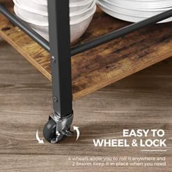 VASAGLE Industrial Bar Cart For The Home, Serving Cart With Wheels And Handle, 3-Tier Beverage Cart With Removable Tray And Storage Shelves For Living Room Kitchen, Rustic Brown And Black ULRC72X -Songmics Furniture Shop 51ZjU0SbEpL