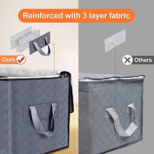 Clothing Storage Bag,3 Pack Large Capacity Clothes Storage Bag Organizer With Reinforced Handle Thick Fabric For Comforters,Storage Bin Blankets,Bedding,Foldable With Sturdy Zipper,Clear Window, 90L,Grey 3 Clothing Storage Bag,3 Pack Large Capacity Clothes Storage Bag Organizer With Reinforced Handle Thick Fabric For Comforters,Storage Bin Blankets,Bedding,Foldable With Sturdy Zipper,Clear Window, 90L,Grey - Image 3