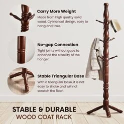 SUOHUI Coat Rack, Natural Willow Wooden Coat Rack With 3 Height Options And 9 Hooks, Free Standing Hall Tree For Clothes/Bags/Hats, Coat Rack For Home/Office/Entryway/Hallway (Rufous) -Songmics Furniture Shop 51ZmrQrFKqL