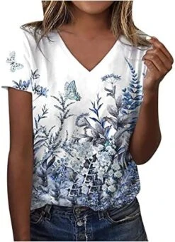 Summer Tops For Women 2023 Floral Printed Round Neck Shirts Casual Short Sleeve T-Shirts Slim Fit Loose Workout Blouses -Songmics Furniture Shop 51Zn0wCTjyL. AC