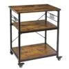 AHB 24" Kitchen Cart With 4 Smooth Wheels And 10 Hooks, 3-Tier Microwave Stand Rolling Bakers Rack Coffee Cart Shelf Organizer For Living Room Decoration