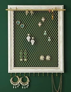 Heesch Hanging Earring Organizer Frame Wall Mounted Jewelry Holder Vintage Rustic Stud Earring Display With Removable Rod And 12 Hooks For Necklaces, Bracelets And Rings (Teal) -Songmics Furniture Shop 51Zq8xnOmuL. AC
