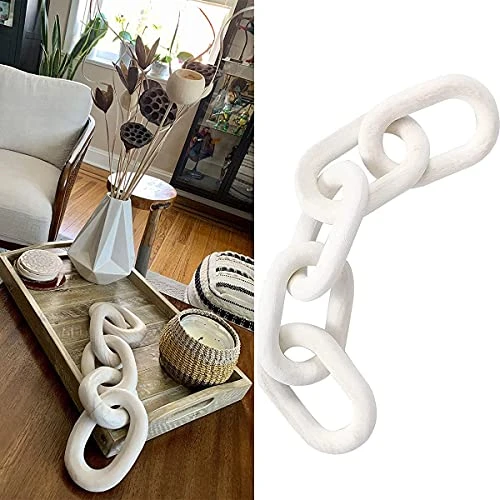 Hanlin Wood Chain Link Decor - Hand Carved Boho Decorative Chain, Farmhouse Decor, Sustainable Pine, Coffee Table Shelf For Home Living Room (White) 4 Hanlin Wood Chain Link Decor - Hand Carved Boho Decorative Chain, Farmhouse Decor, Sustainable Pine, Coffee Table Shelf For Home Living Room (White) - Image 4