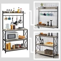 Topeakmart Industrial Kitchen Baker's Rack For Home With Open Storage Shelves, Metal Frame Microwave Oven Stand Shelf Coffee Station With 5 S Hooks, X Designed Floor Standing Spice Rack, Gray -Songmics Furniture Shop 51Zqun0PTGL