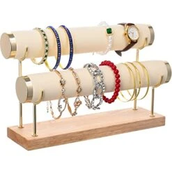 Aqerimit White Bangle Display Holder With T-bar Two Tier Bracelet Stand Storage Towers For Jewelry Organization