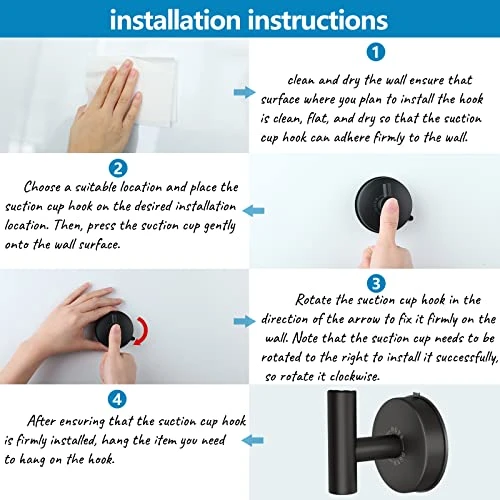 DGYB Large Suction Cup Hooks For Shower Set Of 2 Black Towel Hooks For Bathrooms Waterproof Stainless Steel Suction Shower Hooks For Inside Shower 15 Lb Removable Wall Hooks For Hanging Heavy Duty 4 DGYB Large Suction Cup Hooks For Shower Set Of 2 Black Towel Hooks For Bathrooms Waterproof Stainless Steel Suction Shower Hooks For Inside Shower 15 Lb Removable Wall Hooks For Hanging Heavy Duty - Image 4