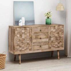 Great Deal Furniture Zona Mid-Century Modern Mango Wood 3 Drawer Sideboard With 2 Doors, Natural & Poppy Mid-Century Modern Mango Wood 3 Drawer Chest, Natural -Songmics Furniture Shop 51ZuAZWZf0L