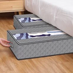 ZenTiky Under Bed Storage, 3 Pack Fabric Under Bed Storage Containers With Reinforced Handles And Clear Window, Foldable Bedroom Organizer Bags Bin For Clothes Storage,Blanket Storage,Comforter Storage Bag(39.4x19.7x7.1 Inch) -Songmics Furniture Shop 51ZwRs68XFL