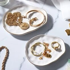 AISBUGUR Jewelry Dish Tray Set Of 2 Large Capacity Trinket Dish For More Jewelry Ring Dish With Beautiful Package And Greeting Card Perfect For Birthday Gifts For Women