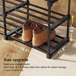 UNITSTAGE Portable Closet Wardrobe Freestanding Closet Organizer With Shoe Rack For Hanging Clothes 77.4x11.8x66 Inches For Bedroom Living Room With Plastic Connectors Rubber Hammer Black -Songmics Furniture Shop 51ZwxVF8oCL