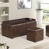 AC Pacific Leather 2 Side Ottomans Storage Bench With, Brown