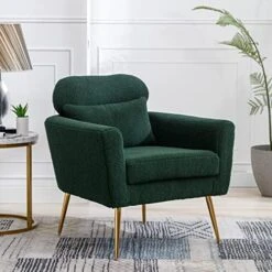 Mikibama Mid Century Modern Accent Chair Upholstered Reading Chair Armchair With Metal Legs And Throw Pillow Side Chair For Living Room Bedroom Office (Ivory,Teddy Fabric) -Songmics Furniture Shop 51a0eS4f9ML. AC