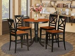 East West Furniture JAQU5-BLK-W 5 Piece Counter Height Dining Table Set Includes A Round Kitchen Table With Pedestal And 4 Dining Room Chairs, 36x36 Inch, Black & Cherry