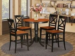 East West Furniture JAQU5-BLK-W 5 Piece Counter Height Dining Table Set Includes A Round Kitchen Table With Pedestal And 4 Dining Room Chairs, 36x36 Inch, Black & Cherry -Songmics Furniture Shop 51a23X3C7oL. AC