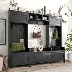 Merax Hall Tree, Modern Style 4-in-1 Multiple Functions Hallway Coat Rack With Seven Metal Black Hooks, Entryway Bench Hall Tree With Ample Storage Drawer, White 14 Merax Hall Tree, Modern Style 4-in-1 Multiple Functions Hallway Coat Rack With Seven Metal Black Hooks, Entryway Bench Hall Tree With Ample Storage Drawer, White -Songmics Furniture Shop 51a4WHERqL. AC