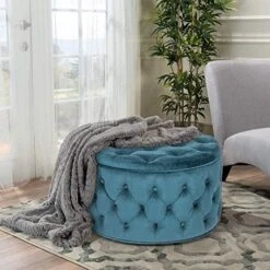 Homebeez Round Velvet Storage Ottoman, Button Tufted Footrest Stool Coffee Table For Living Room (Grey) -Songmics Furniture Shop 51a7UGH9i7L. AC