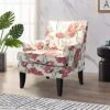 HULALA HOME Modern Accent Chair With Arms And Wooden Legs, Mid Century Accent Chair Armchair High Back Rest, Padded Armrest And Comfortable Cushioned Seat For Living Room (Red Yellow Floral)