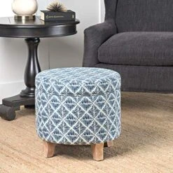 Homepop Home Decor | Upholstered Round Storage Ottoman | Ottoman With Storage For Living Room & Bedroom With Flared Legs, Navy Blue Geometric Pattern 11 Homepop Home Decor | Upholstered Round Storage Ottoman | Ottoman With Storage For Living Room & Bedroom With Flared Legs, Navy Blue Geometric Pattern -Songmics Furniture Shop 51aELVzGjqL
