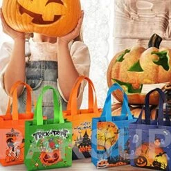 PARSUP Halloween Trick Or Treat Bags, 16PCS Small Halloween Tote Bags With Handles, Gift Bags, Multifunctional Non-Woven Halloween Bags For Gifts Wrapping, Halloween Party Supplies, 7.9×7.9×3.15" -Songmics Furniture Shop 51aFAom7LYL