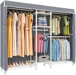 VIPEK V6C Heavy Duty Covered Clothes Rack Portable Wardrobe Closet, 5 Tiers Wire Garment Rack Black Metal Clothing Rack With Grey Oxford Fabric Cover, 75.6" L X 18.5" W X 76.8" H, Max Load 780 LBS 19 VIPEK V6C Heavy Duty Covered Clothes Rack Portable Wardrobe Closet, 5 Tiers Wire Garment Rack Black Metal Clothing Rack With Grey Oxford Fabric Cover, 75.6" L X 18.5" W X 76.8" H, Max Load 780 LBS -Songmics Furniture Shop 51aFDgRrW L. AC