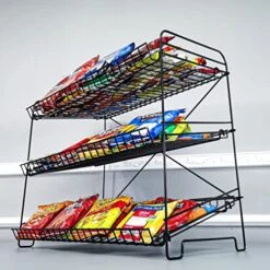 FixtureDisplays® 24" Wide X 14.9" Deep X 23.2" Tall 3-Open-Shelf Wire Rack For Countertop Chips Snack Book Display Organizer Concession Theatre Kitchen Pantry Stand Black 19396-2D -Songmics Furniture Shop 51aFIIFDrnL