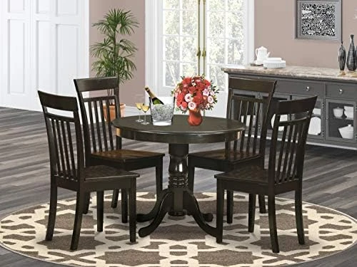 East West Furniture Wooden Dining Table Set- 4 Great Dining Room Chairs - A Lovely Round Dining Table- Faux Leather Seat And Cappuccino Finish Round Wooden Table 14 East West Furniture Wooden Dining Table Set- 4 Great Dining Room Chairs - A Lovely Round Dining Table- Faux Leather Seat And Cappuccino Finish Round Wooden Table - Image 14