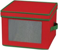 Household Essentials 536RED Holiday China Storage Chest With Lid And Handles | Dinner Plate | Red Canvas With Green Trim -Songmics Furniture Shop 51aIkyvOTlL. AC