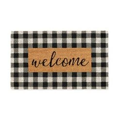 DII Natural Coir Doormat Collection Decorative Checkered Mat With PVC Backing, 17x29, Welcome