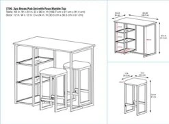Dorel Living Tanner 3-Piece Brass Pub Set With Faux Marble Top, White -Songmics Furniture Shop 51aN3gSlakL
