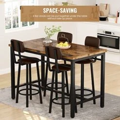 AWQM Dining Table Set For 4, Industrial Kitchen Table And Chairs For 4, Counter Height Pub Bar Table And Chairs Dining Set With Metal Frame, Adjustable Foot Pad For Breakfast, Dining, Kitchen -Songmics Furniture Shop 51aNhP2PQOL