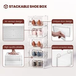 Crestlive Products 24 Pack Shoe Storage Box, Plastic Foldable Shoe Box, Stackable Clear Shoe Organizer (Medium/White) -Songmics Furniture Shop 51aO9fxrsYL