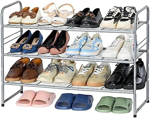 SUFAUY 3-Tier Shoe Rack, Stackable Shoe Shelf Storage Organizer For Entryway Closet, Extra Large Capacity, Wire Grid, Bronze 14 SUFAUY 3-Tier Shoe Rack, Stackable Shoe Shelf Storage Organizer For Entryway Closet, Extra Large Capacity, Wire Grid, Bronze - Image 14