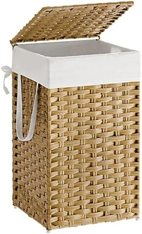 SONGMICS Handwoven Laundry Hamper, 23.8 Gal (90L) Synthetic Rattan Clothes Laundry Basket With Lid And Handles, Foldable, Removable Liner Bag, Gray ULCB51WG 7 SONGMICS Handwoven Laundry Hamper, 23.8 Gal (90L) Synthetic Rattan Clothes Laundry Basket With Lid And Handles, Foldable, Removable Liner Bag, Gray ULCB51WG - Image 7