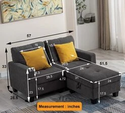 Flesser Loveseat Sofa Couch For Small Spaces With Storage Ottoman Modular Fabric Couch Sectional Sofa Set 2 Seater Sofa Sectional Sets With Pillows For Living Room Office Home, Dark Grey