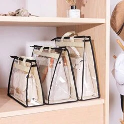5 Pack Clear Tote Bag, Handbag Organizer PVC Transparent Anti-dust Cover Bag For Hanging Closet With Zipper And Handle Space-Saving Storage Bag (Color : Beige, Size : XXL) -Songmics Furniture Shop 51aPJUxyzsL