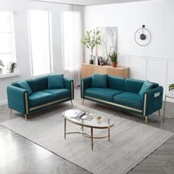 Homtique 77 Inch Upholstered Velvet Sofa Couch, Modern Sofa For Living Room With Side Pocket And 2 Pillows, Gold Metal Legs Decor Couches Furniture For Apartment/Office (Black) -Songmics Furniture Shop 51aUS0eqphL. AC