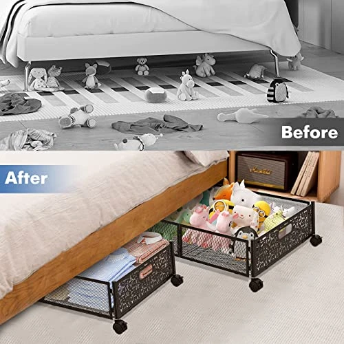 Under Bed Storage, Under Bed Rolling Storage, Under Bed Storage Containers With Wheels, Metal Under Bed Shoe Storage Organizer Drawer 2 Pack, Underbed Storage Bin For Bedroom Toys Clothes Blankets 5 Under Bed Storage, Under Bed Rolling Storage, Under Bed Storage Containers With Wheels, Metal Under Bed Shoe Storage Organizer Drawer 2 Pack, Underbed Storage Bin For Bedroom Toys Clothes Blankets - Image 5
