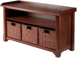 Winsome Wood MilanWood Storage Bench In Antique Walnut Finish With Storage Shelf And 3 Rattan Baskets In Antique Walnut Finish -Songmics Furniture Shop 51aXi8thHfL. AC