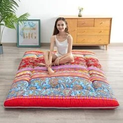 HIGOGOGO Japanese Floor Mattress For Adults, Thick Foldable Futon Mattress For Floor, Korean Roll Up Sleeping Pads, Portable Folding Foam Floor Bed Tatami Mat, Shikibuton For Guest, Boho B, Queen -Songmics Furniture Shop 51aZWGROvVL. AC
