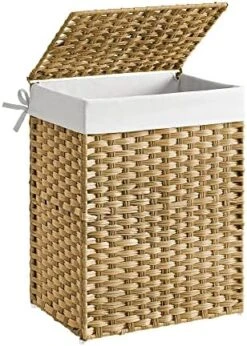 SONGMICS Handwoven Laundry Hamper, 23.8 Gal (90L) Synthetic Rattan Clothes Laundry Basket With Lid And Handles, Foldable, Removable Liner Bag, Gray ULCB51WG 17 SONGMICS Handwoven Laundry Hamper, 23.8 Gal (90L) Synthetic Rattan Clothes Laundry Basket With Lid And Handles, Foldable, Removable Liner Bag, Gray ULCB51WG -Songmics Furniture Shop 51aa9dgmU4L. AC