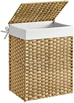 SONGMICS Handwoven Laundry Hamper, 23.8 Gal (90L) Synthetic Rattan Clothes Laundry Basket With Lid And Handles, Foldable, Removable Liner Bag, Gray ULCB51WG 5 SONGMICS Handwoven Laundry Hamper, 23.8 Gal (90L) Synthetic Rattan Clothes Laundry Basket With Lid And Handles, Foldable, Removable Liner Bag, Gray ULCB51WG - Image 5