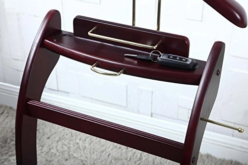 Proman Products Windsor Suit Valet Stand VL16140 With Contour Hanger, Tray, Trouser Bar, Tie Bar And Shoe Rack, 17" W X 14" D X 40" H, Mahogany 2 Proman Products Windsor Suit Valet Stand VL16140 With Contour Hanger, Tray, Trouser Bar, Tie Bar And Shoe Rack, 17" W X 14" D X 40" H, Mahogany - Image 2