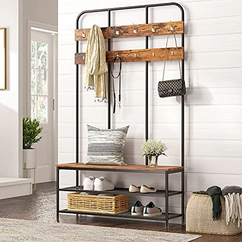 HOOBRO Hall Tree With Bench, Entryway Bench With Coat Rack, Mud Room Bench With 12 Double Hooks And Storage Bench, Coat Tree, Shoe Rack Organizer, For Foyer, Front Door, Rustic Brown BF05MT01 2 HOOBRO Hall Tree With Bench, Entryway Bench With Coat Rack, Mud Room Bench With 12 Double Hooks And Storage Bench, Coat Tree, Shoe Rack Organizer, For Foyer, Front Door, Rustic Brown BF05MT01 - Image 2