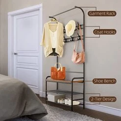 IDEALHOUSE Narrow Hall Tree Storage Bench For Entryway, Coat Rack Shoe Bench, 4-in-1 Coat Rack With Bench 3-Tier Storage Shelf And 8 Hooks, Coat Tree For Small Spaces, Entryway, Bedroom, Rustic 7 IDEALHOUSE Narrow Hall Tree Storage Bench For Entryway, Coat Rack Shoe Bench, 4-in-1 Coat Rack With Bench 3-Tier Storage Shelf And 8 Hooks, Coat Tree For Small Spaces, Entryway, Bedroom, Rustic -Songmics Furniture Shop 51afEyk0jyL